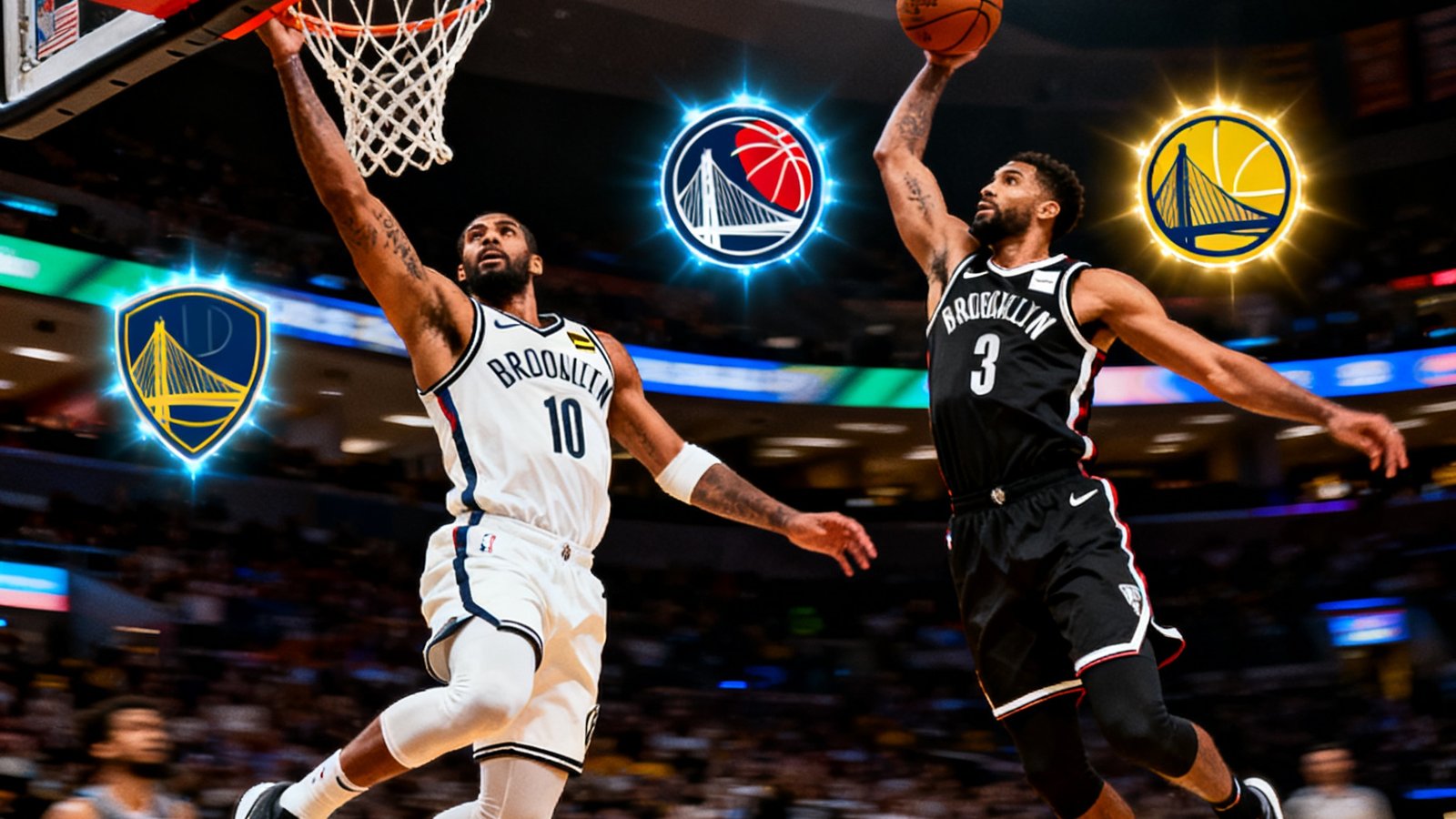 NBA五佳球集锦封面，隔扣与三分，包含球队Logo动画